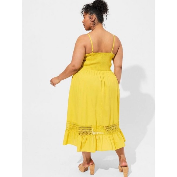 Torrid Women's Yellow Voile Stripe Lace Button Front Sleeveless Midi Dress NWT - Picture 2 of 5